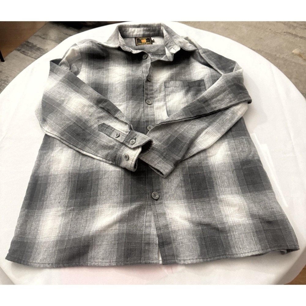 FB County Checker Shirt Mens Flannel Gray Plaid Cholo Lowrider Button Sz M